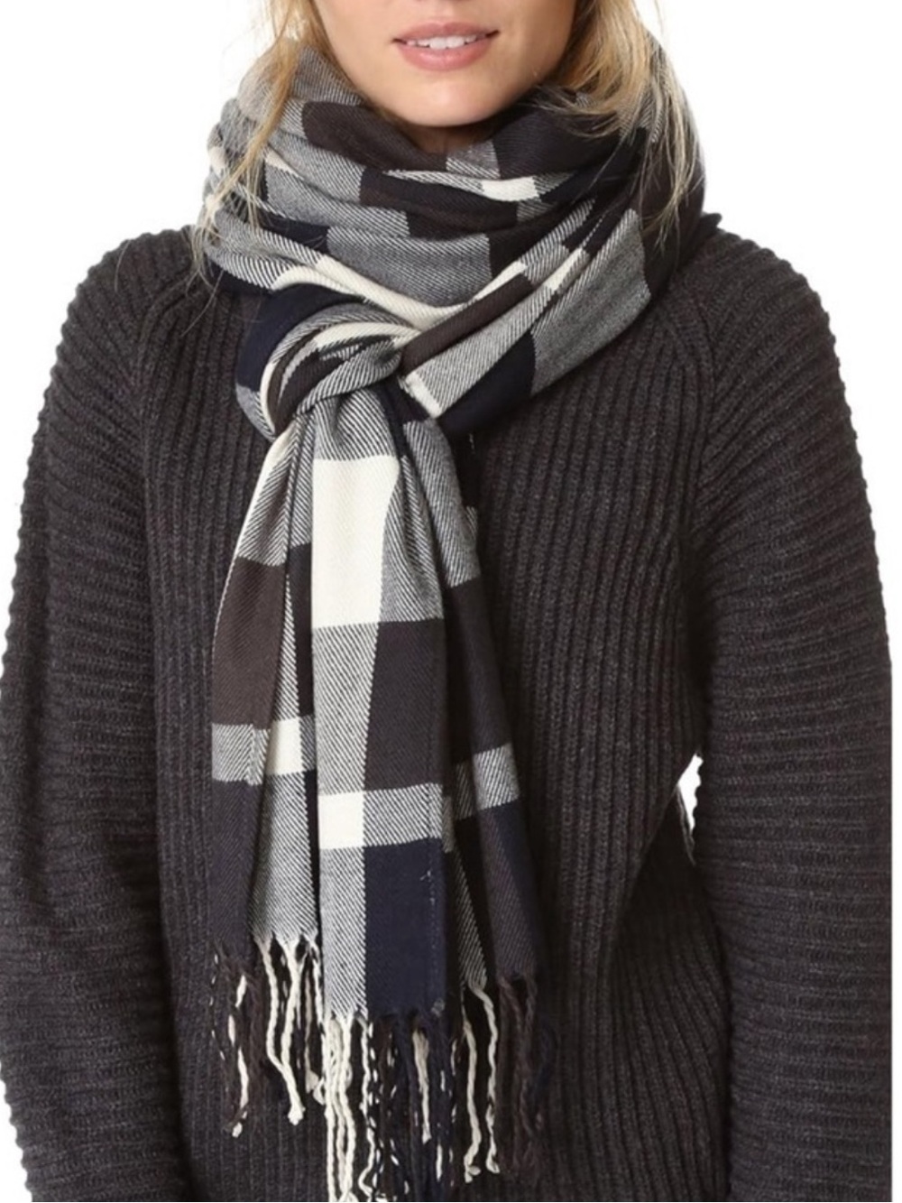 NWT Plush Apparel Ultra Soft Plaid Scarf in Navy,